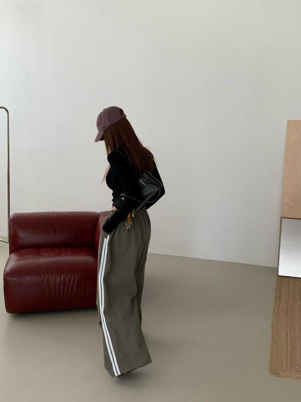 蕾絲條紋工作褲